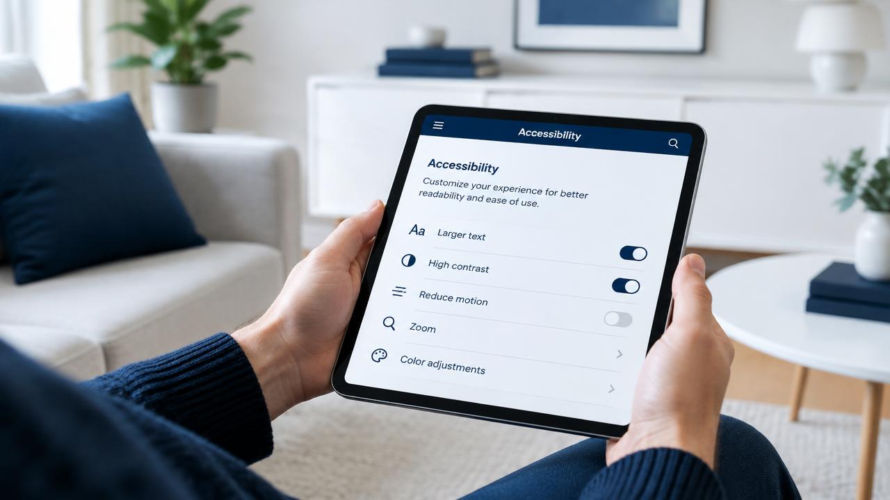 Tablet med tilgængelighedsindstillinger som større tekst og høj kontrast