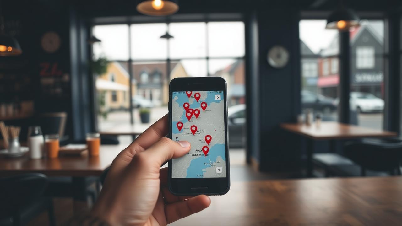 Kort over dansk by med markører for lokale virksomheder som illustration af lokal SEO