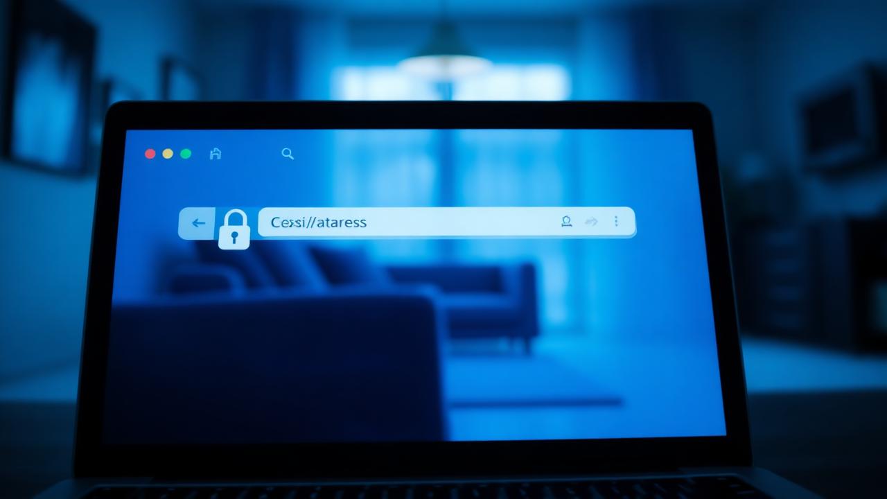 Browserlinje med hængelås og HTTPS vist på en laptopskærm i dagslys