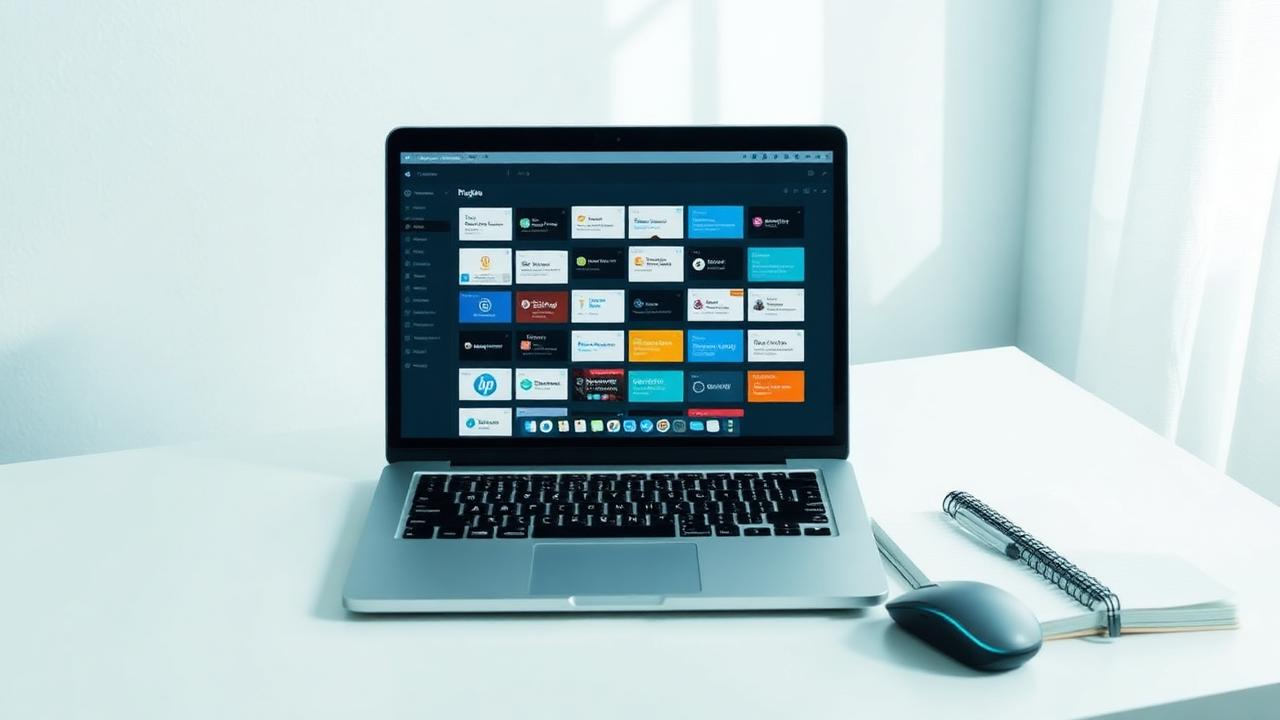 WordPress-kontrolpanel med plugin-oversigt på bærbar computer